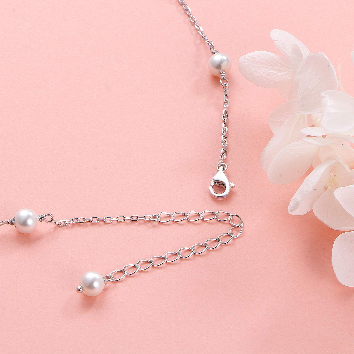 S925 Sterling Silver Pearl Choker Short Dainty Necklace Pendant for Women Jewelry Gift