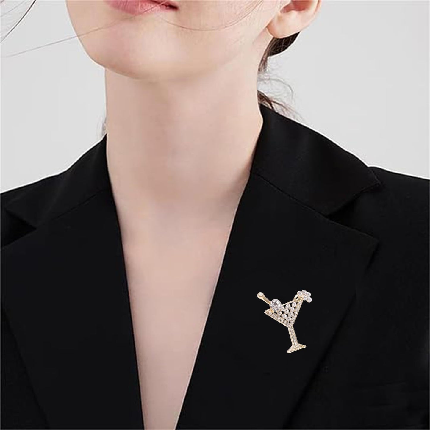 DEYOUM Cocktail Wine Glass Brooch Pin for Women Trendy Cute Cocktail Wines Glass Wine Bottle Brooch Pin Party Hat Bag Suit Charm Jewelry Gift Accessories (white)