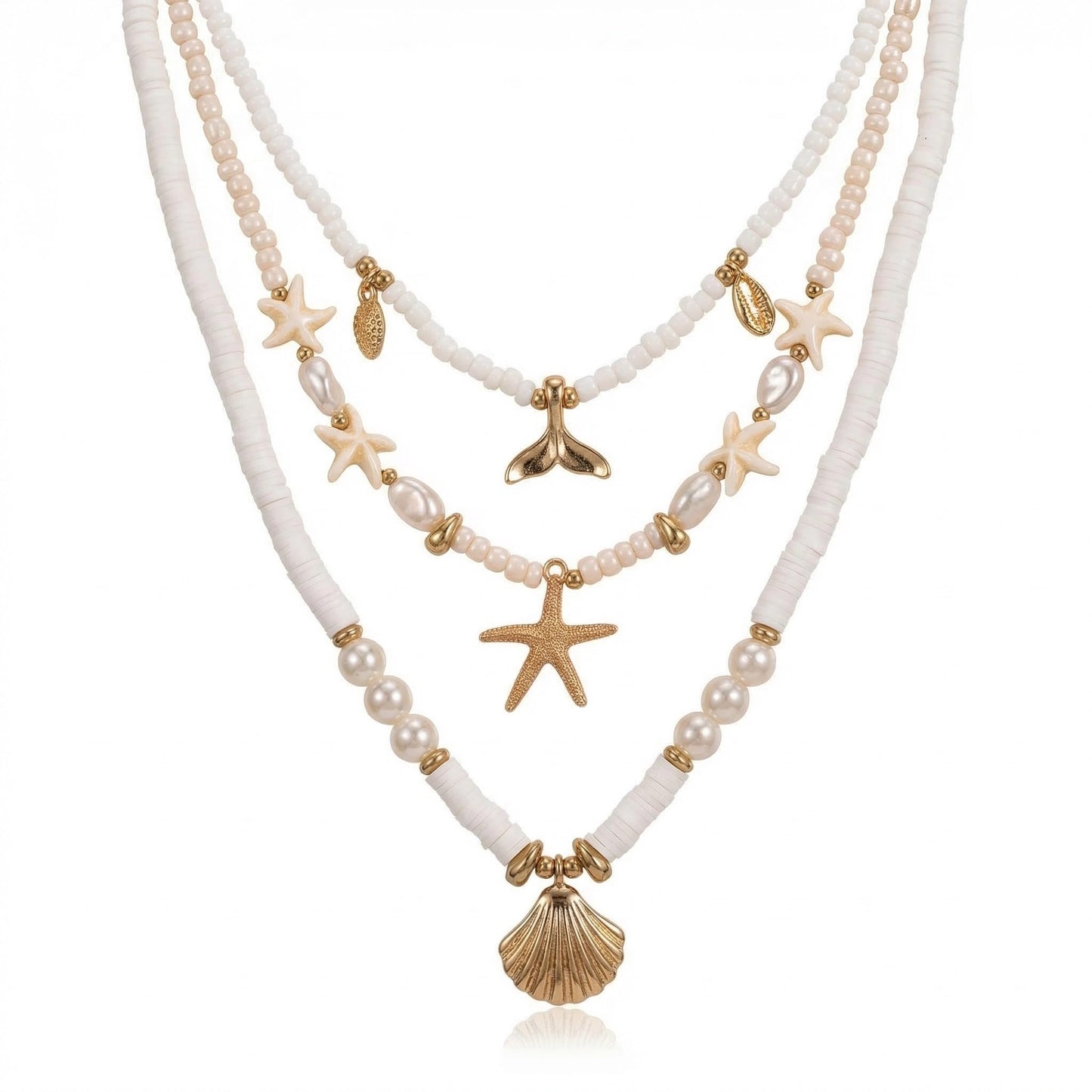 ANDKISS Shell Necklace Gold Layered SeaShell Necklace for Women Beaded Ocean Shell Choker Charm Necklaces Boho Summer Jewelry Gifts