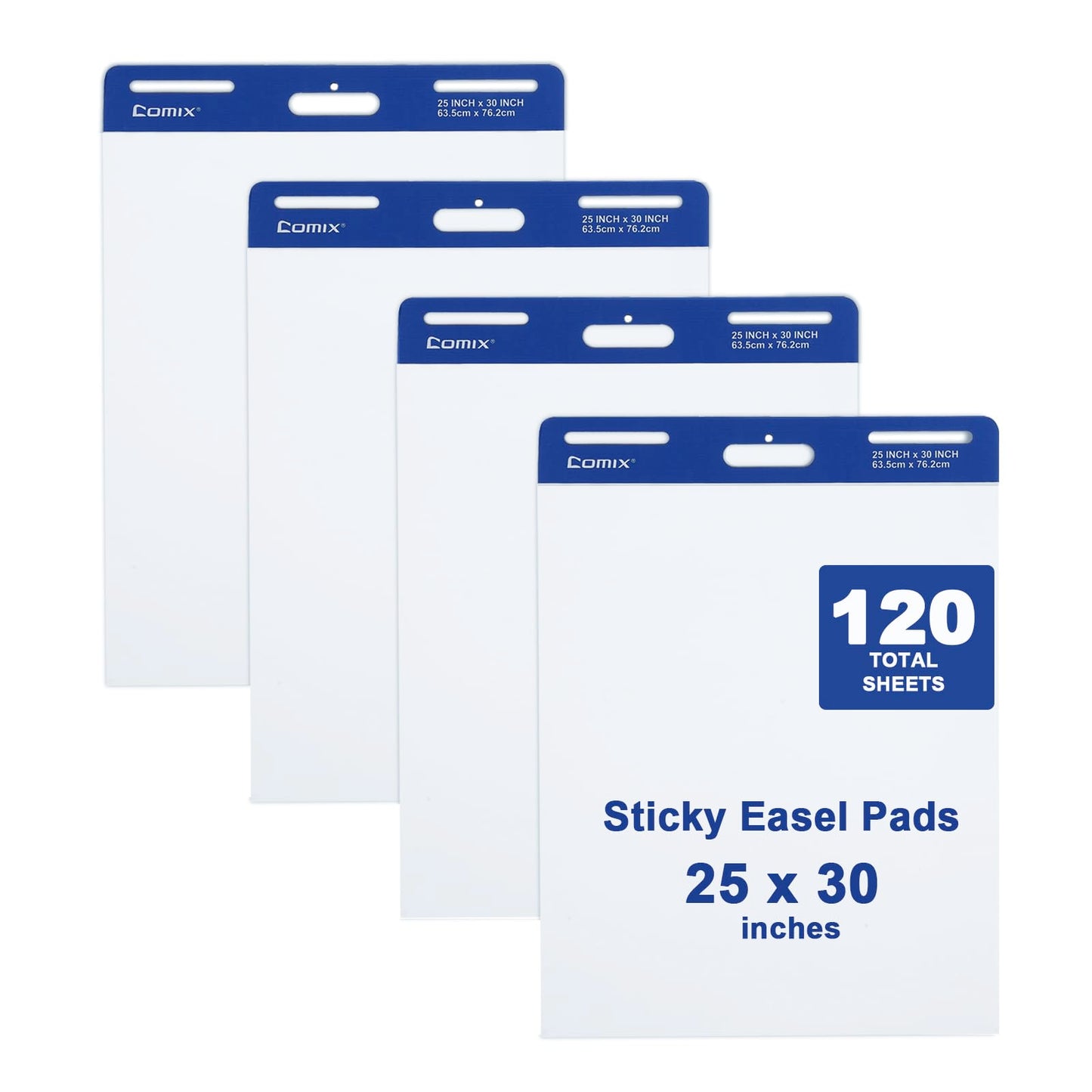 Comix Sticky Easel Pad, 25 x 30 Inches Flip Chart Paper for Teachers, Large Self Stick Easel Paper for Office School Classroom Supplies, 30 Sheets/Pad, 4 Pads/Pack