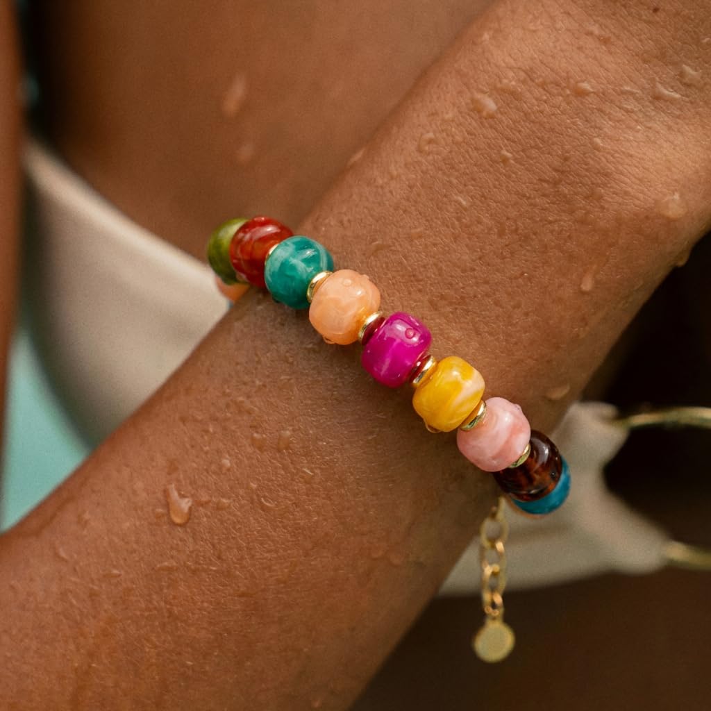 TENTMENTISE Beaded Bracelets for Women, Colorful Beaded Bracelets for Women Trendy, Chunky Gold Plated Bracelets, Womens Summer Beach Boho Jewelry Gifts for Vacation Holiday