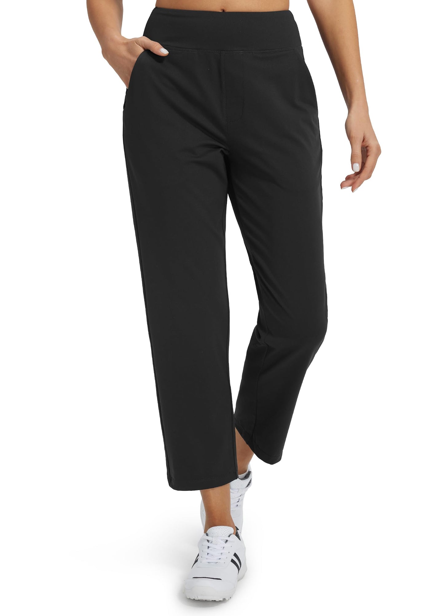 Libin Women's Pants with 4 Pockets Golf Pants 25''High Waisted Stretchy Ankle Pant for Travel Casual Athletic Busniess Work Black 2XL