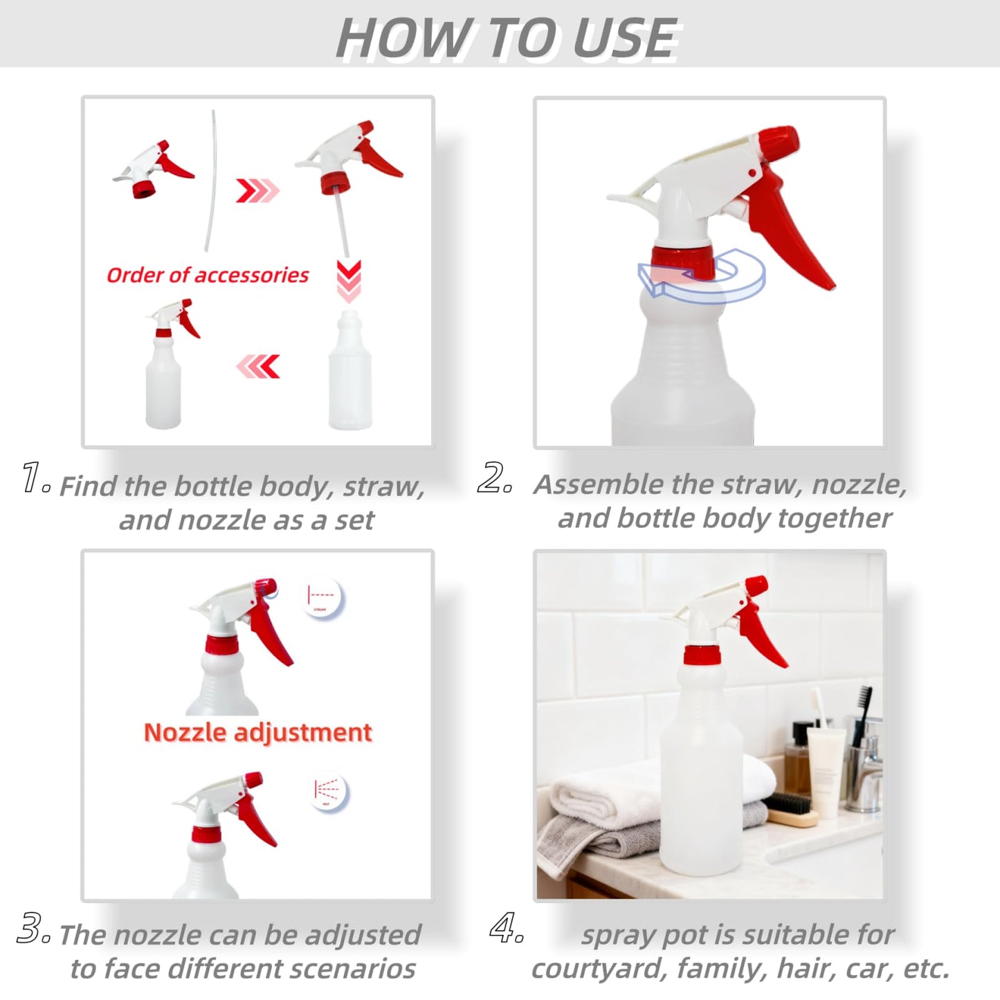 Brsazee 6 Pack 16oz Spray Bottles, Reusable Fine Mist Water Sprayer for Plants, Cleaning, High Output Ultrafine Misting Plastic Spray Bottles for Water, Salon, Garden, Kitchen and Bathroon