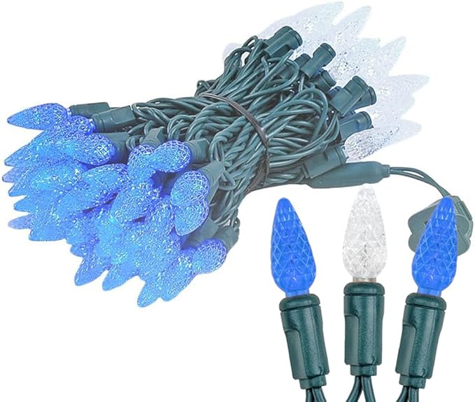 Novelty C6 70 LED Hanukkah & Christmas String Lights, 24FT Permanent comerc. Grade Lights (Blue/Pure White)