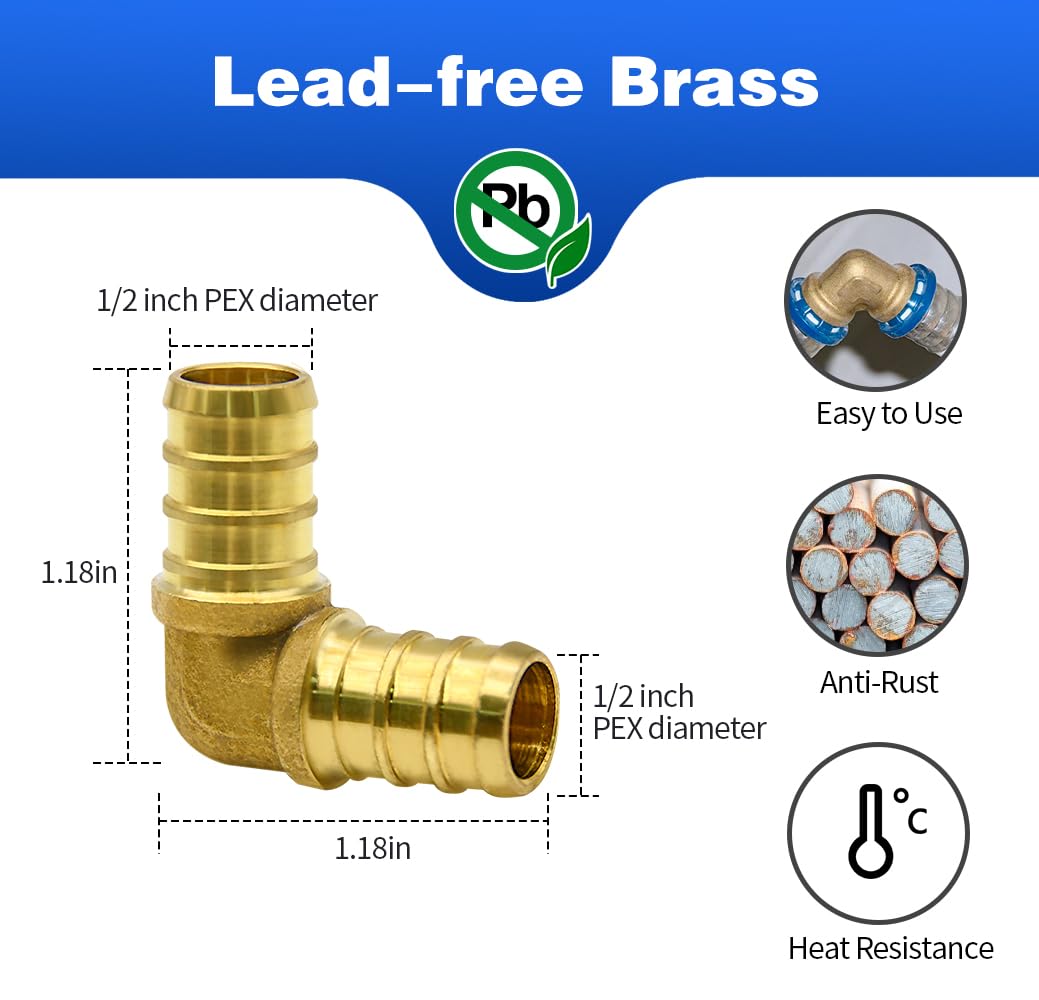 90pcs 1/2" PEX Fittings, Elbow TEE Straight Couplings Set, PEX Brass Crimp Fitting Combo with Tees, Elbows, Straights