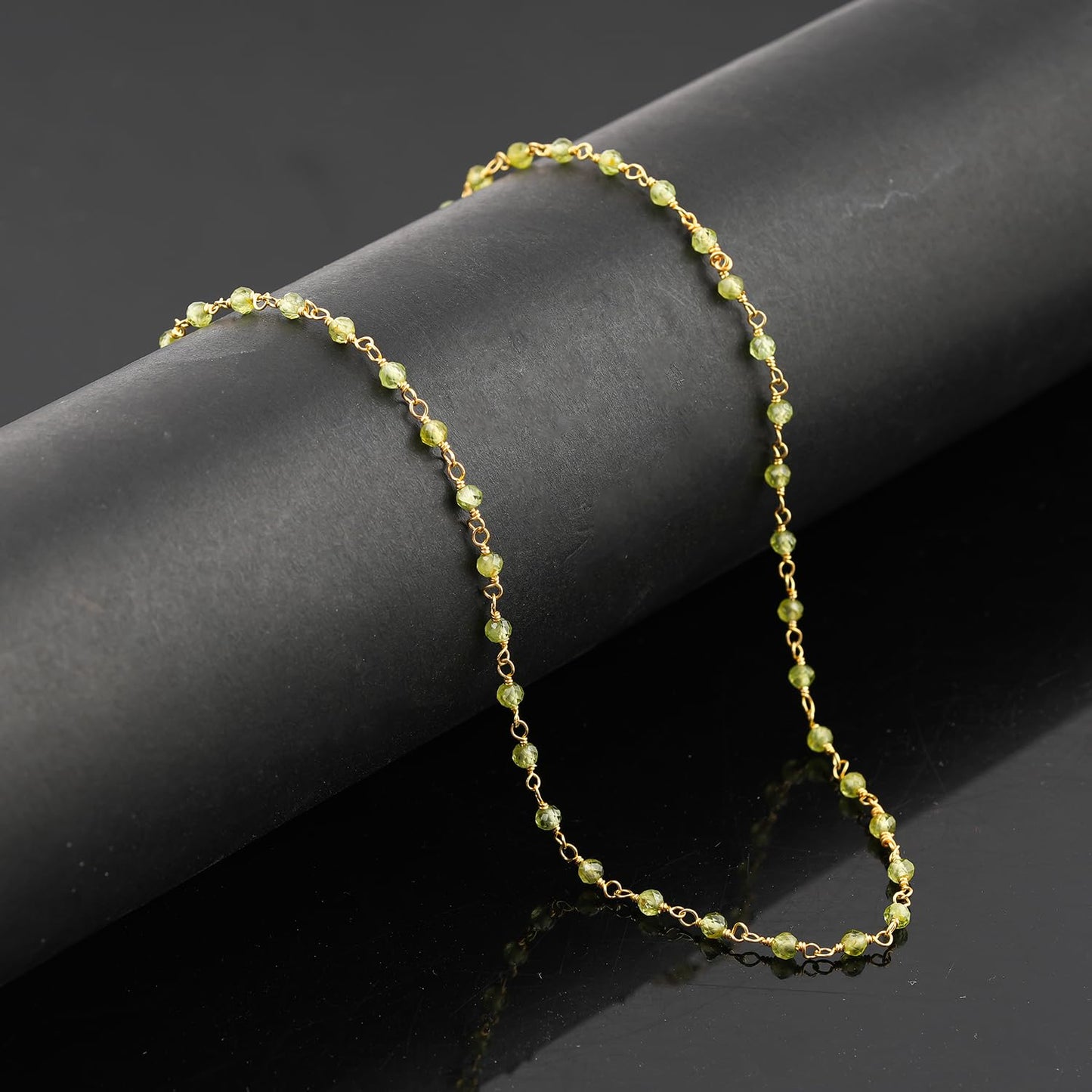 CRYSTALINES (3pcs) Natural Peridot Gemstone Cluster Jewelry Combo Set, 14K Gold Plated, Crystals Beads Rosary Chain, Handmade Bohemian Jewelry - Bracelets, Necklace, Earrings for Women