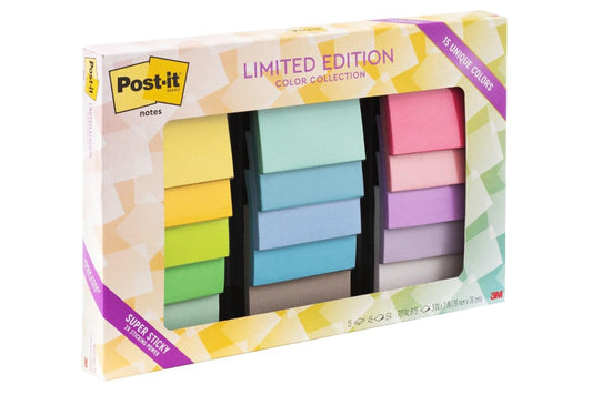 Post-it Super Sticky Notes, 15 Sticky Note Pads, 3 x 3 in, School Supplies, Office Products, Notes for Vertical Surfaces, Monitors, Walls and Windows, Assorted Colors