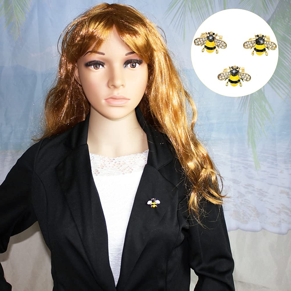 3 Pack Cute Bee Brooch Pin Set Enamel Crystal Animal Lapel Brooches Novelty Funny Pins Badges for Women Girls Boys Clothing Bags Backpacks Jackets Hat (Style 3)