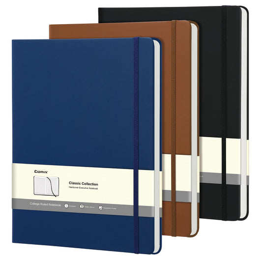 COMIX 3 Pack A4 Lined Journal Notebooks, 208 Pages, Large Size-8.5" x 11", Black, Hardcover Journaling Notebooks for Men & Women- Fits for Office, Business, School, Notes Taking & Writing
