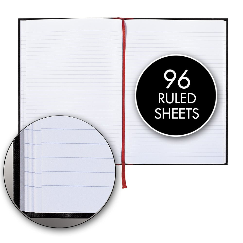 Black n' Red Notebook, Durable Hardcover, Premium Optik Paper, Scribzee App Compatible, Casebound Binding, 8-1/4" x 5-7/8", 96 Double-Sided Ruled Sheets, Pack of 2 (73405)