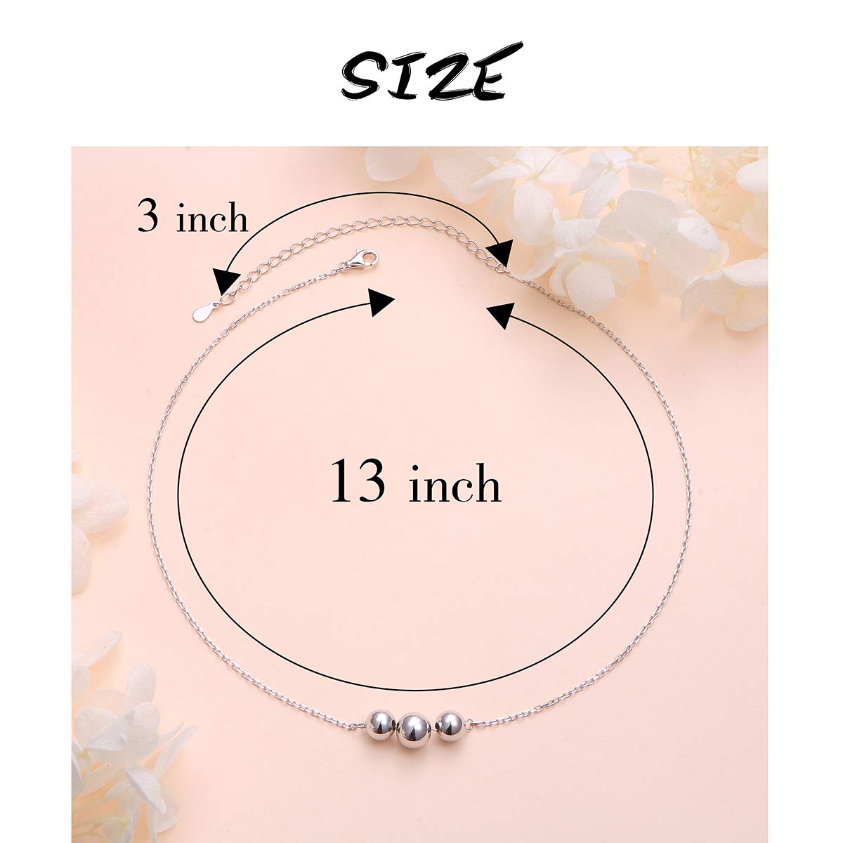 DAOCHONG Sterling Silver Triple Ball Choker Necklace - Dainty Three Beads Station Choker, Adjustable Minimalist Silver Ball Necklace for Women, Everyday Delicate Jewelry