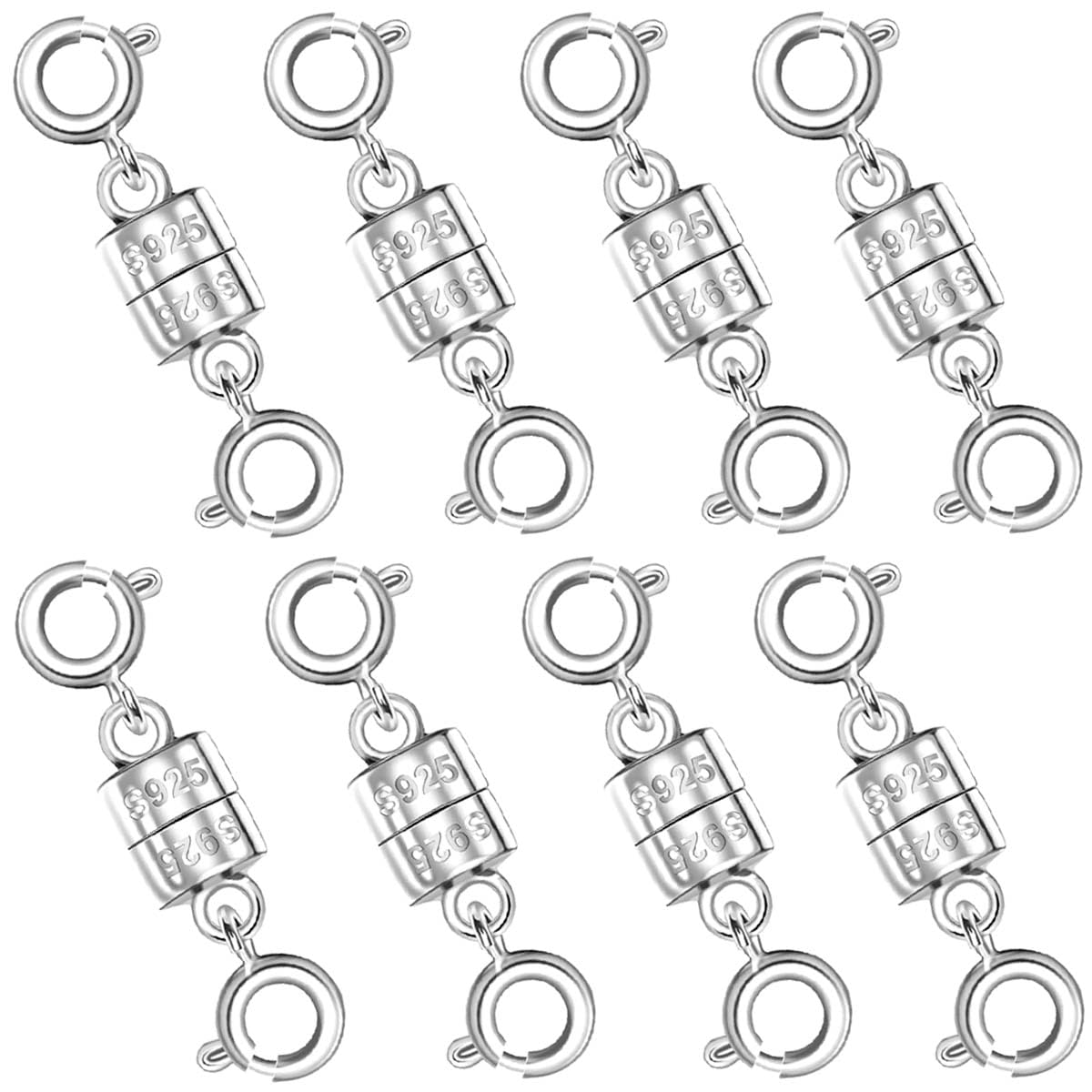 925 Silver Magnetic Necklace Clasps, Magnetic Necklace Clasps and Closures for Bracelet Necklace Extender (8pcs Silver)