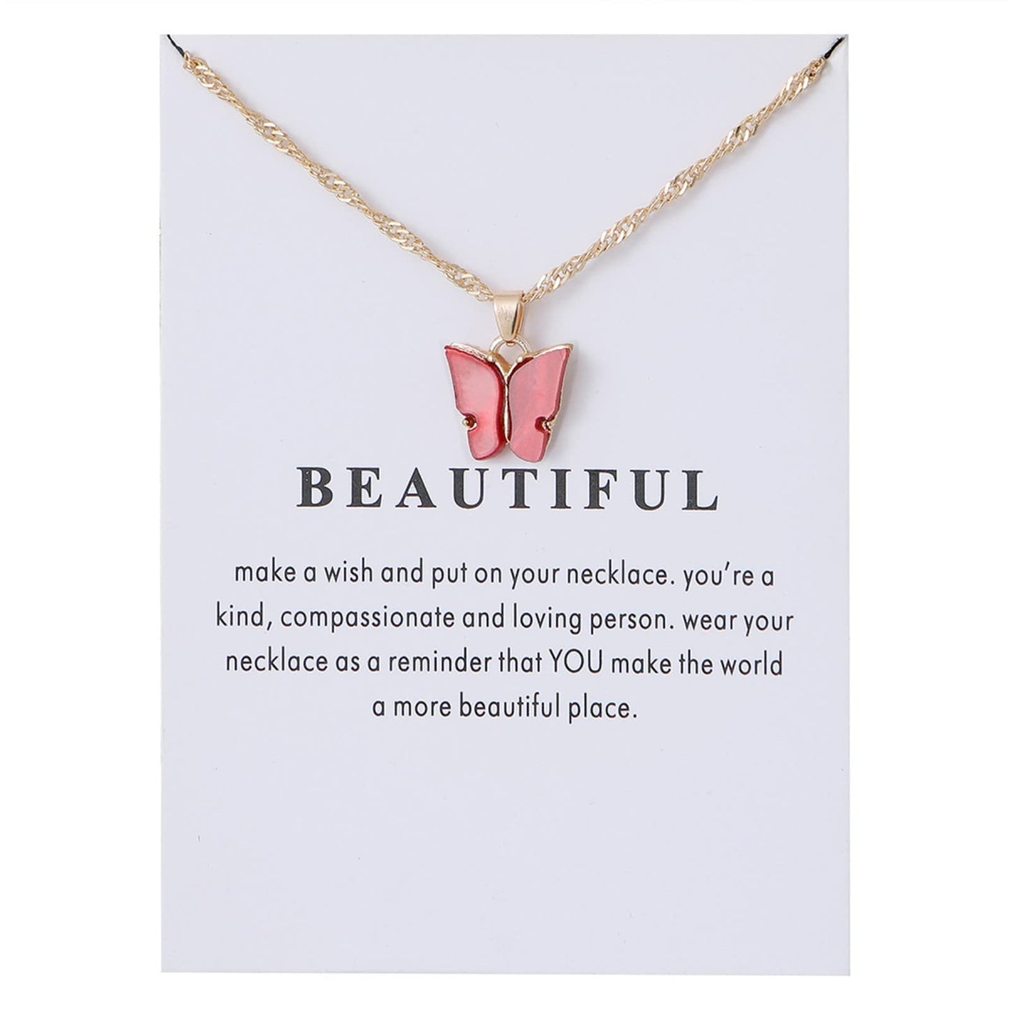 Rrdaily 9 Pcs Dainty Colorful Butterfly Pendant Necklace Set for Women,Bohemian Acrylic Butterfly Chain Necklace Cute Jewelry Gift (White card)