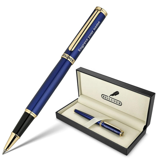 BEILUNER Blue Personalized Pen,Stunning Luxury Lacquer With 24K Gold,Schneider Ink Refills,Multiple Fonts To Custom Rollerball,Gift Pen For Men & Women,Executive,Graduation,Christmas,Nice Fancy Pens