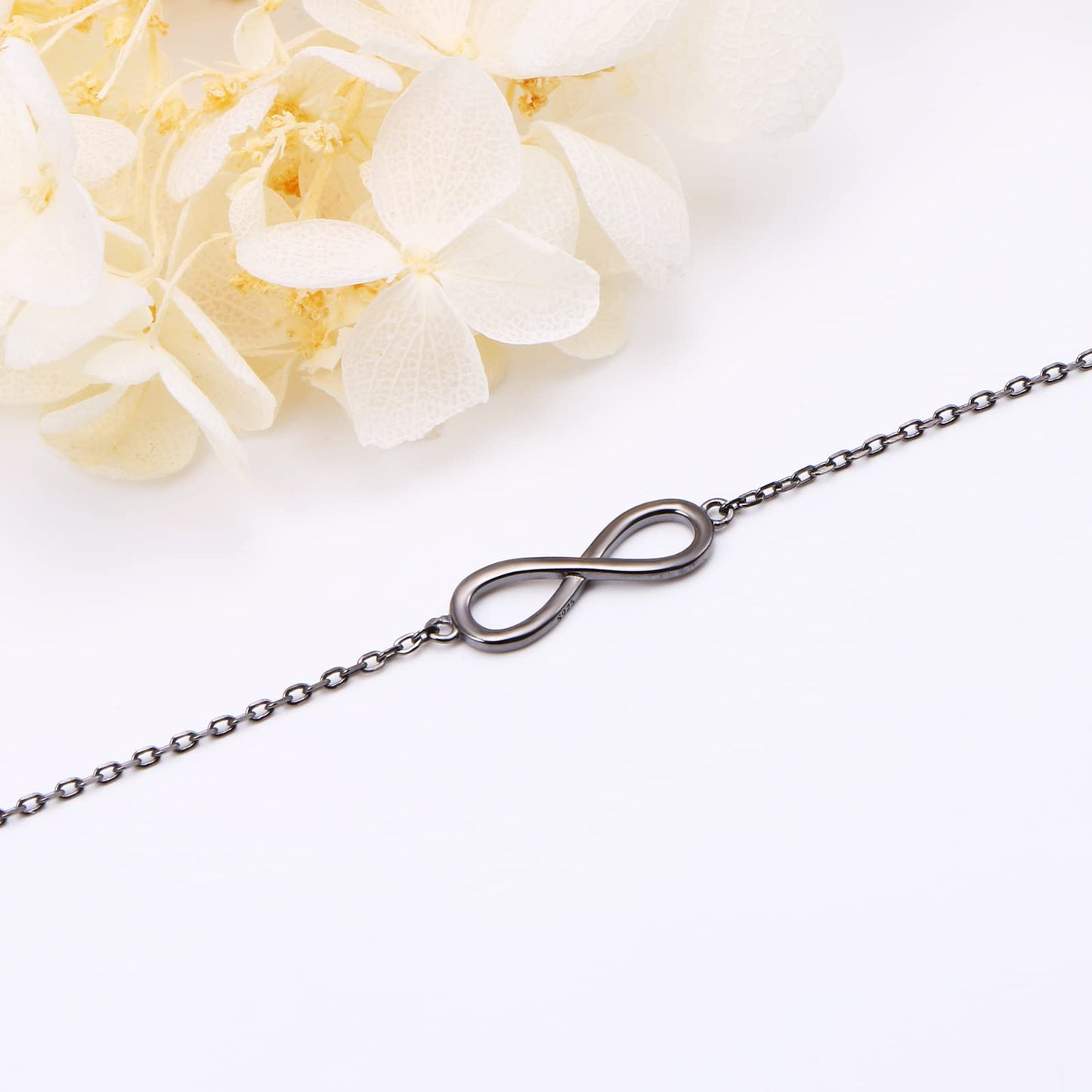 DAOCHONG S925 Sterling Silver Black Infinity Choker Short Dainty Necklace Pendant for Women Jewelry Gift