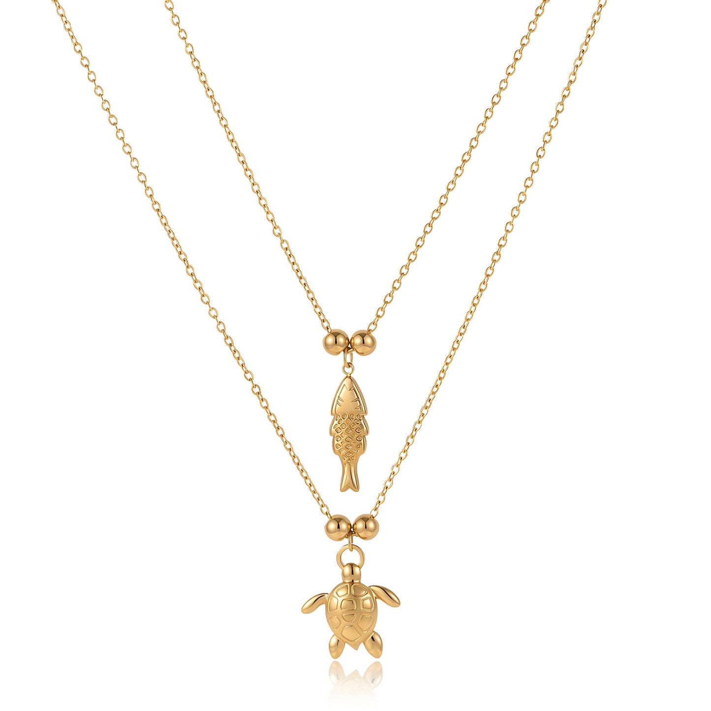 GLUBU Fish Turtle Necklace Set Summer Jewelry for Women Stainless Steel Beach Necklace Ocean Themed Pendant Layered Chain Gift Non Tarnish Summer Necklaces for Sea Lover