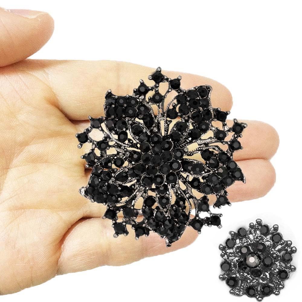 Ezing Fashion Jewelry Beautiful Silver Plated Rhinestone Crystal Brooch Pin For Woman (black)