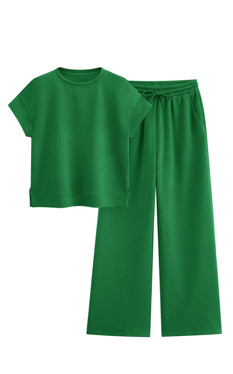 PRETTYGARDEN Women Two Piece Lounge Set 2026 Short Sleeve Tops And Drawstring Long Pants Tracksuits Casual Outfits (Green, X-Large)