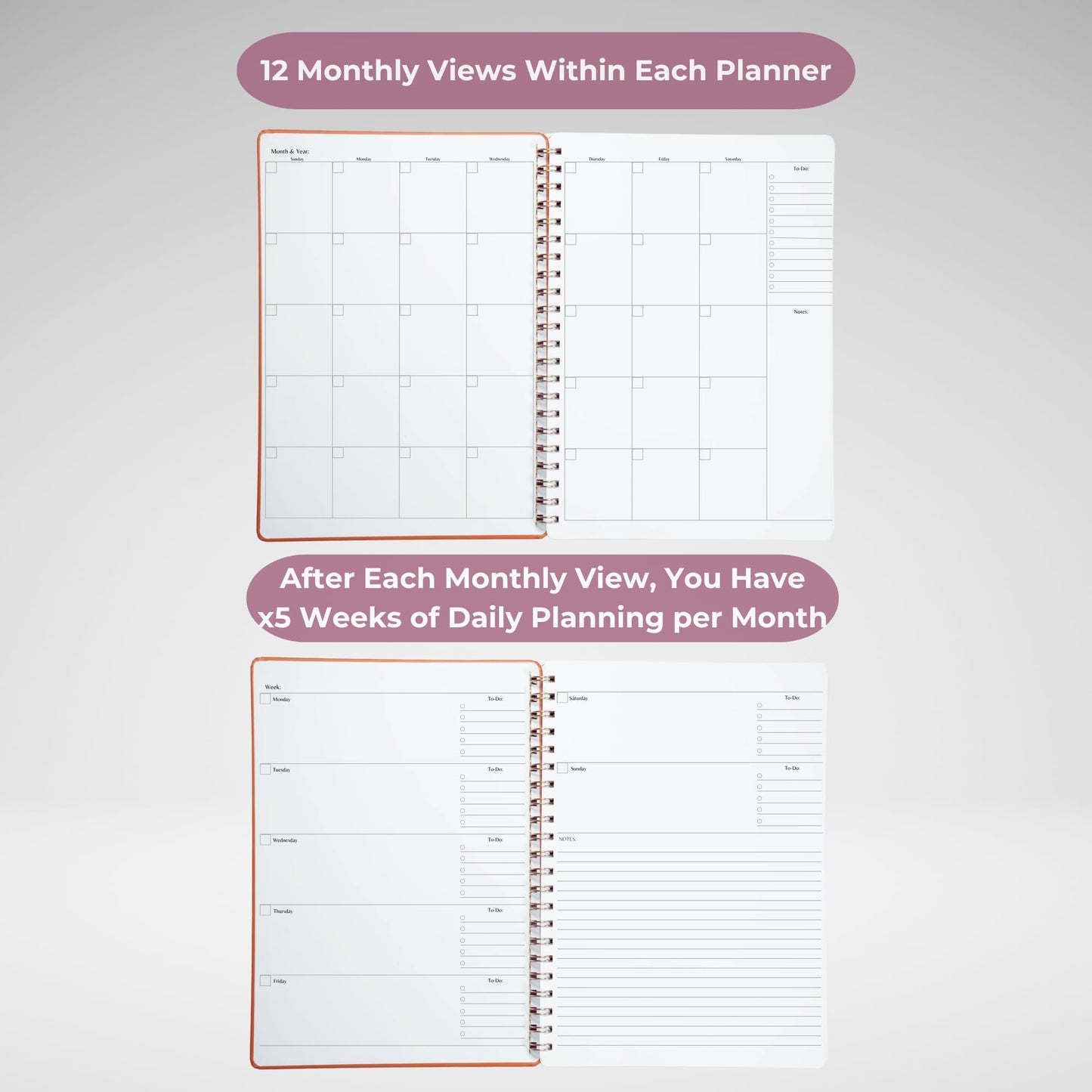 Merely Home | Undated Yearly, Daily, Weekly, Monthly Planner | 8.25" x 11.75" | To Do List Notebook for Work | Simple Design | Multiple Layouts | Academic Planner and Organizer Notebook (Navy, Yearly Planner - Portrait)