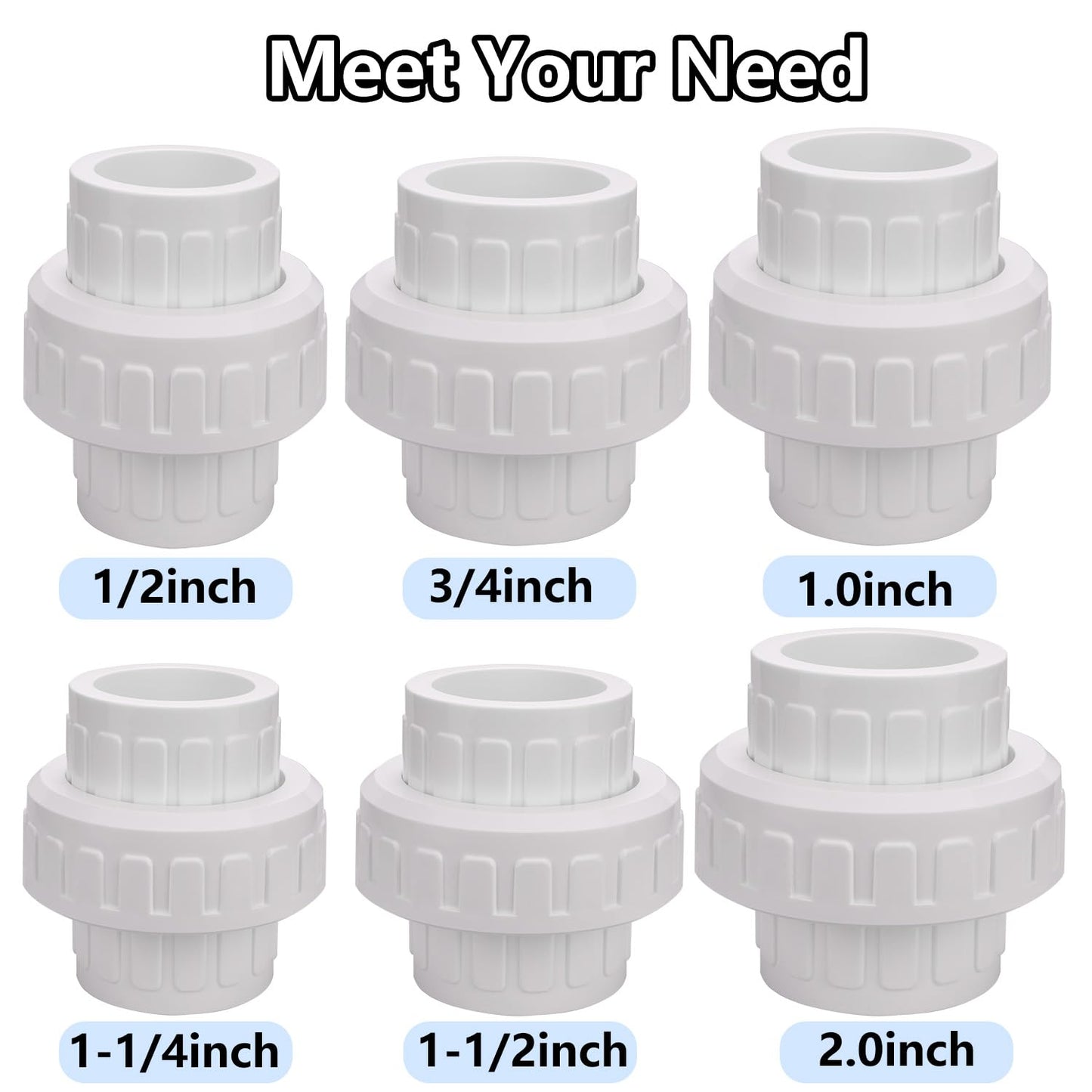 Carvedexquisitely 2" PVC Union Coupling Pipe Fitting (actual diameter 2.37") PVC Adapter Schedule 40(Socket x Socket), EPDM O-Ring, White 2 Pack