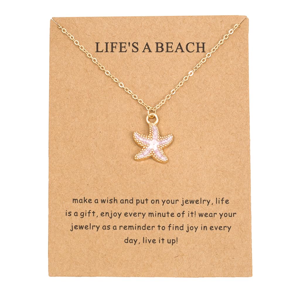CIWEAI 6Pcs Gold Beach Starfish Necklace Set for Women Cute Beachy Hawaii Star Fish Bulk Necklaces Pack Trendy Hawaiian Friendship Matching Jewelry Accessories (Starfish-Gold-Card)