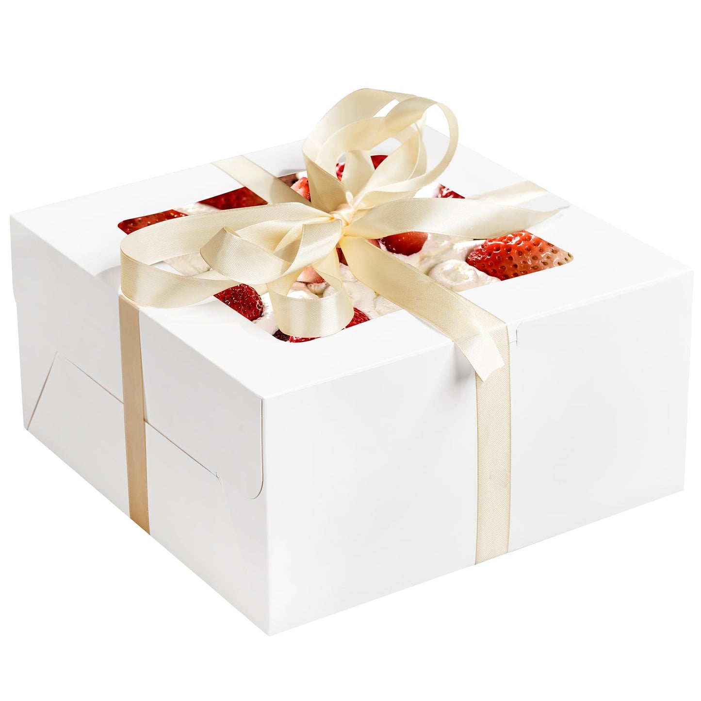 RACETOP 32pcs Cake Boxes with Window, 10x10x5 Inches White Bakery Boxes, Cookie Dessert Boxes, Pastry Box, Square Cardboard Cake Box for Cake, Birthday Party, Donuts, Wedding