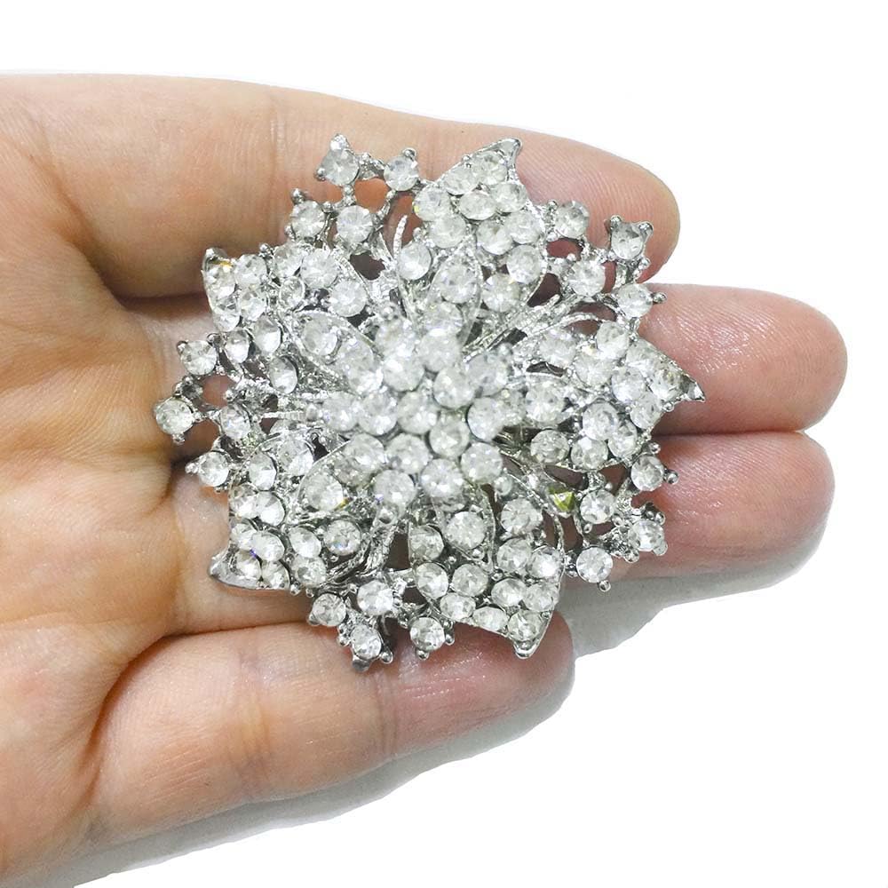 Ezing Fashion Jewelry Beautiful Silver Plated Rhinestone Crystal Brooch Pin For Woman (white)