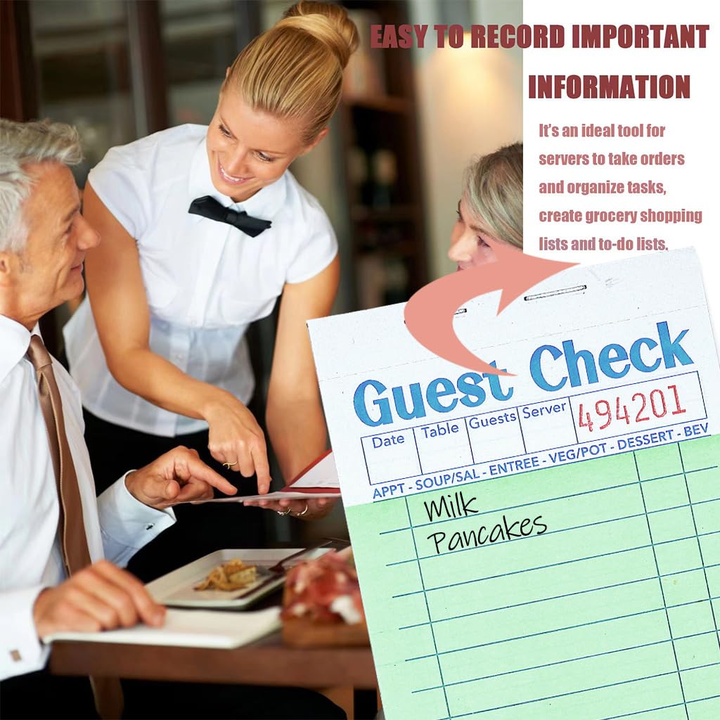 Budgenix Guest Checks Server Note Pads 24 Pack 1200 Orders, Green Guest Check Pads with Bottom Receipt, Waitress Notepad for Restaurant Business