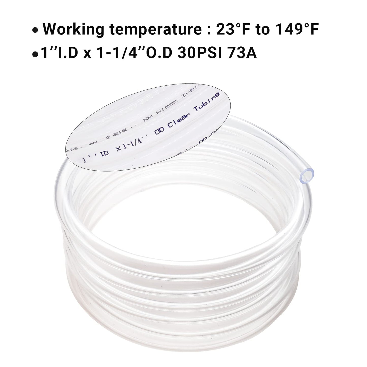 1’’ ID × 1-1/4’’ OD - 10 ft Clear Plastic Vinyl Tubing, Flexible PVC Hose Lightweight Non-Toxic vinyl Tube for Transfer Water Air Oil