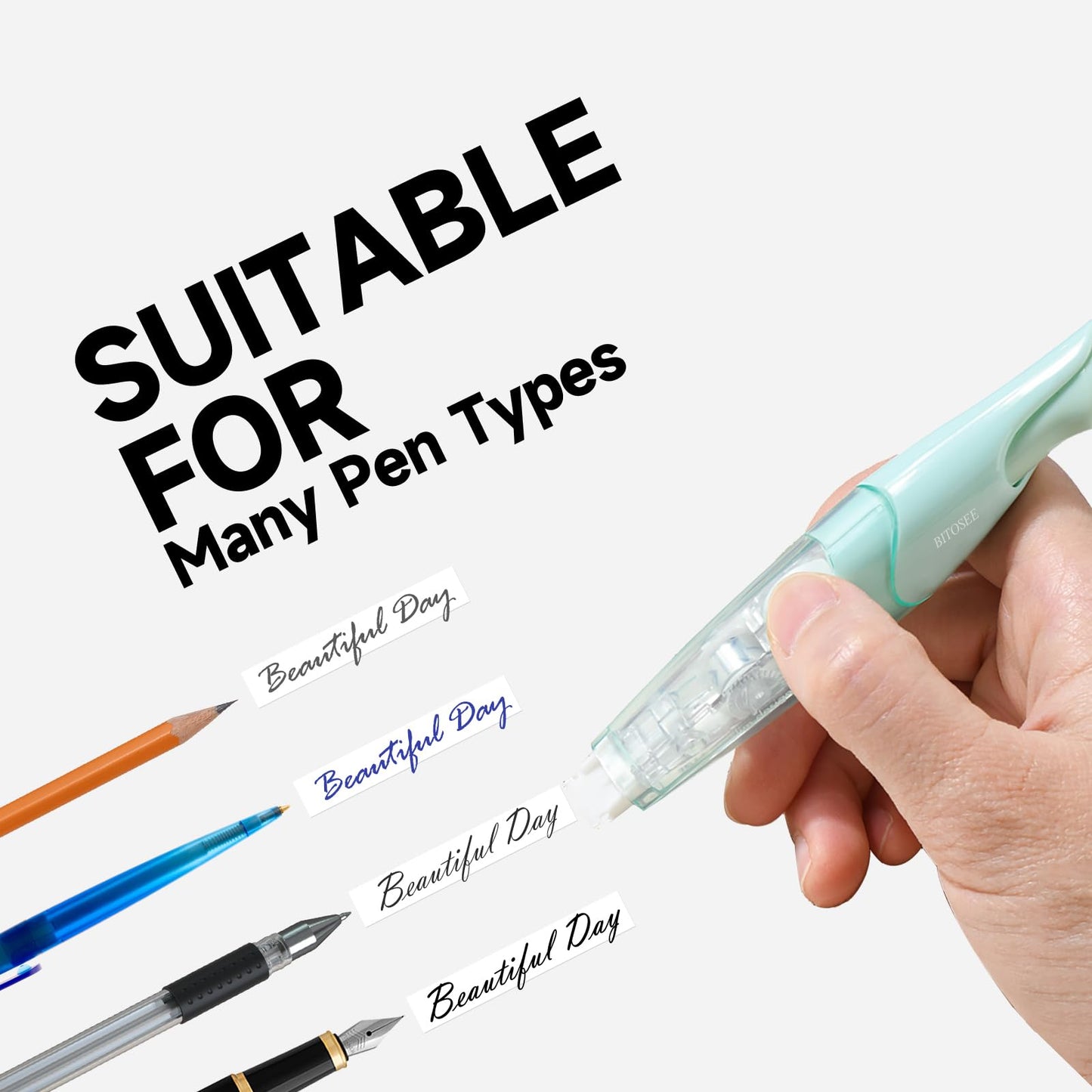 BITOSEE White Correction Tape, Retractable Refillable Correction Tape, With Smooth Pull Out Tape Applicator, Aesthetic Cute Correction Pen for Office Supplies