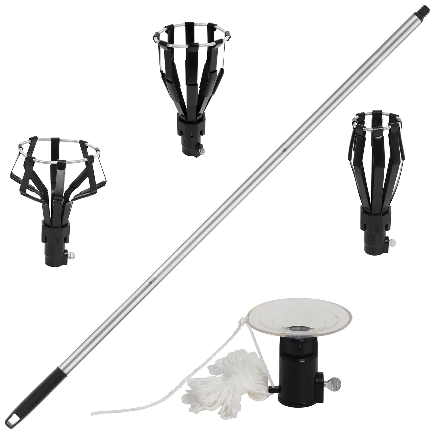 Femitu 12FT Light Bulb Changer for High Ceilings, Aluminum Extension Pole with Suction Cup & 3 Cage Attachments, Light Bulb Removal Tools for Recessed Lights and Standard Bulbs