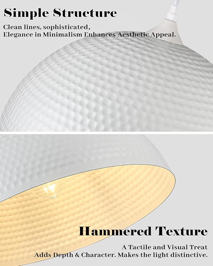 White Pendant Light 2 Pack, 16 inch Large Industrial Pendant Light, Farmhouse Kitchen Pendant Lighting, White Dome Pendant Lights for Kitchen Island, Dining Room Living Room