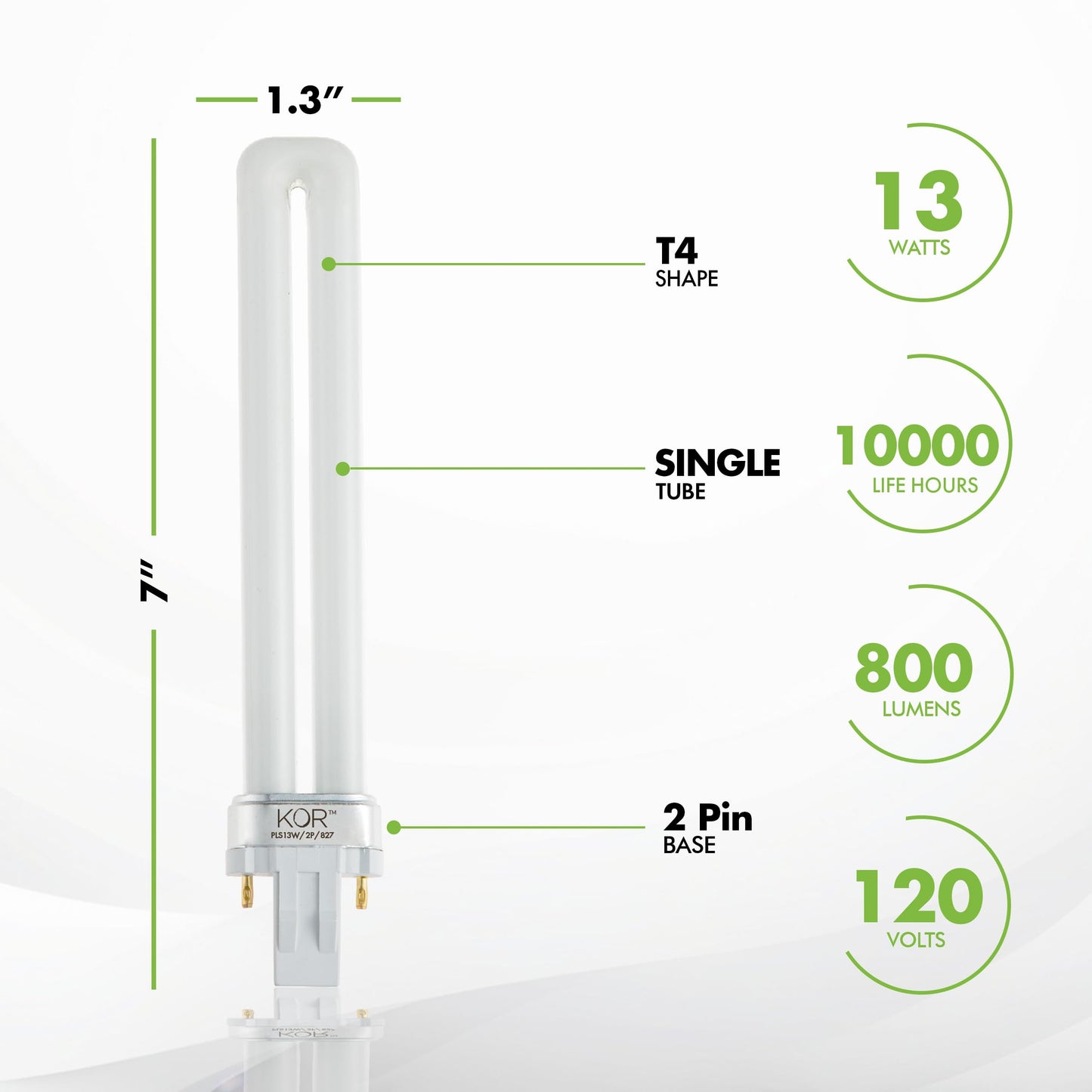 KOR (4 Pack) PL13S/27/ECO - Compact Fluorescent Plug-in - 13 Watt - 120 Volt - T4-2-Pin (GX23) - 2,700 Kelvin (Soft White)