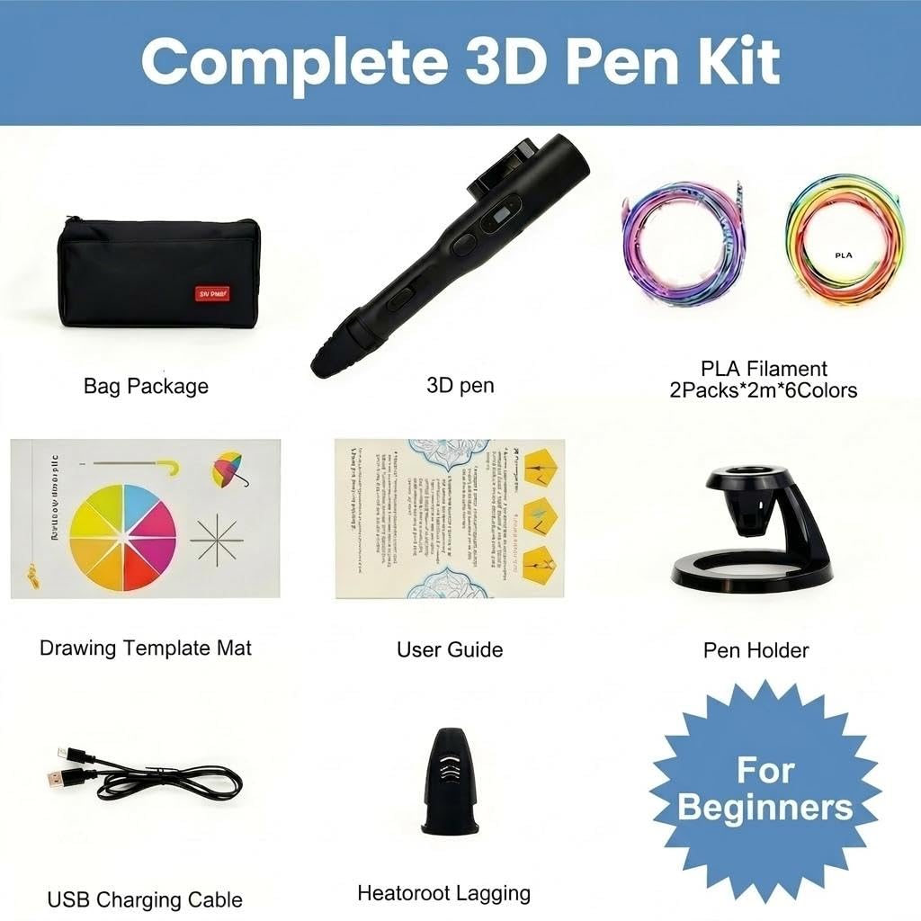 LinkSpoX 3D Printing Pen Kit, 3D Printer Pen with Adjustable Temperature,Stepless Speed, PLA/ABS Compatible 3D Drawing LCD Display, for Creative Art, DIY Projects,Black