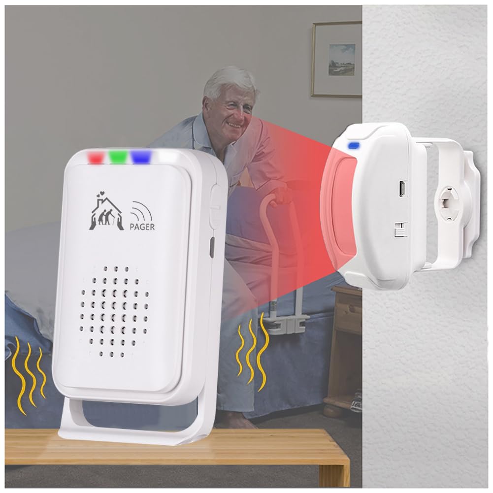 Bed Alarm for Elderly Adults Wireless，Bed Sensor Alarm and Fall Prevention for Elderly/Dementia Patients and More,Caregiver Pager/ Motion Sensor Alert with Vibration【 Newly Upgraded】