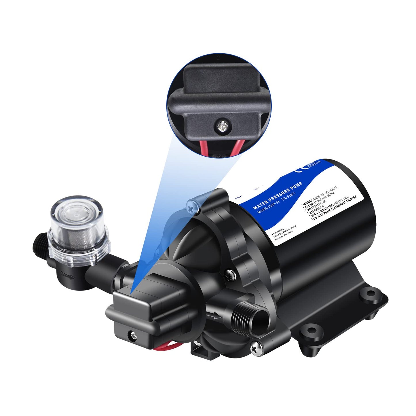 TDRsuper 12V DC Self-Priming Water Transfer Pump, 4GPM 45PSI High Pressure Booster Pump for RV, Garden, Marine & Yacht