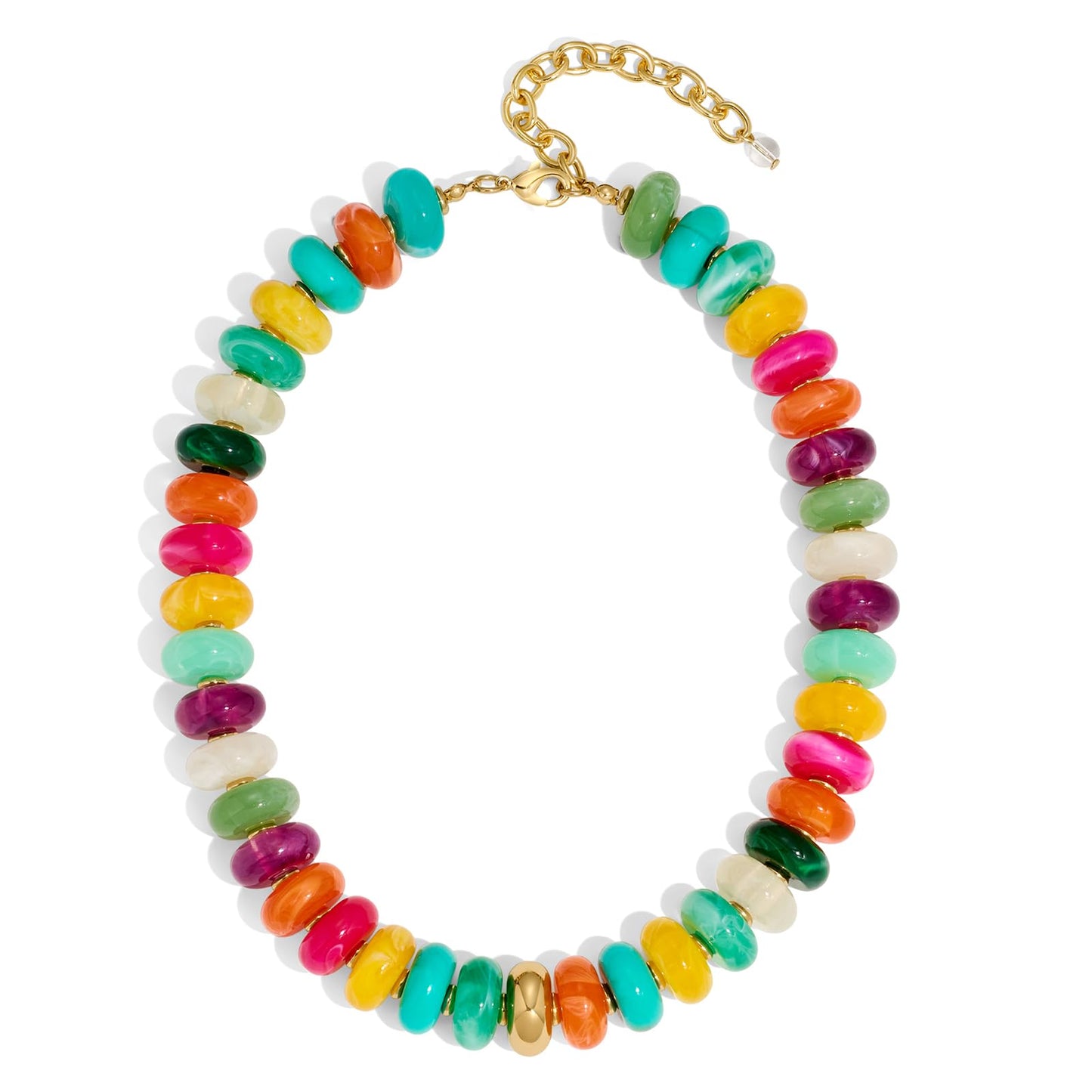 HolidayQbee Beaded Necklace for Women Chunky Colorful Beaded Choker Necklace Boho Oval Rainbow Bead Statement Necklaces Fashion Trendy Summer Beach Jewelry Gifts