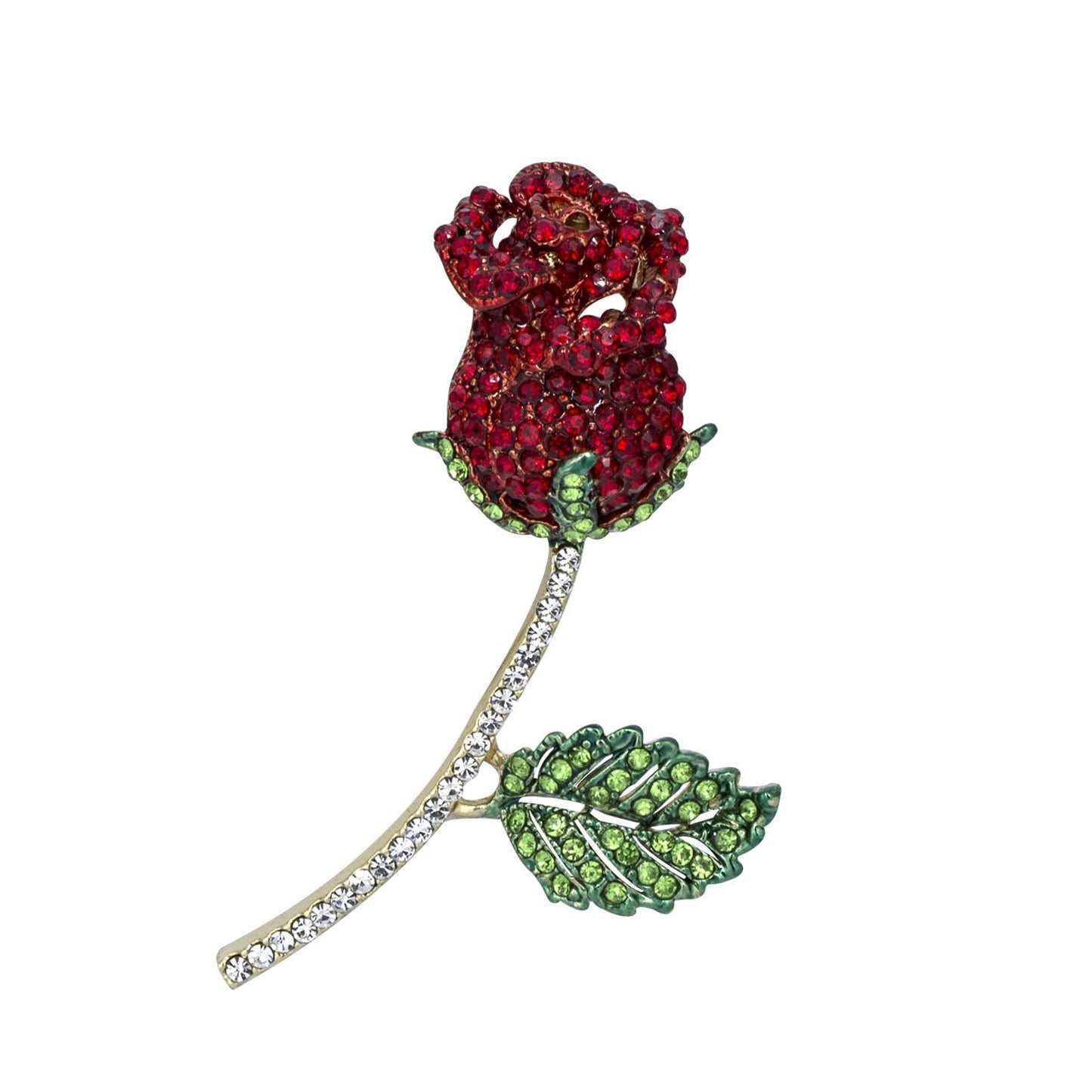 YOQUCOL Elegant Cubic Zirconia Crystal Rhinestone Red Rose Shape Brooch Pin for Women