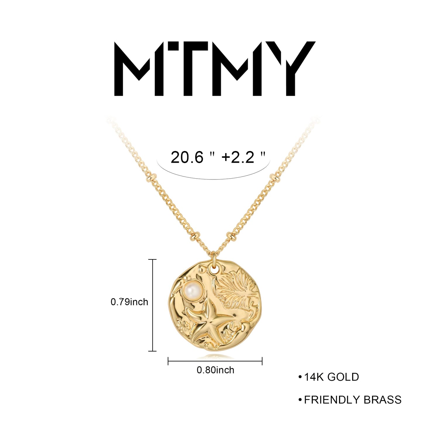 MTMY Gold Starfish Necklace 14K Gold Plated Shell Conch Ocean Pendant Necklace for Women Beach Summer Jewelry(Pearl Starfish)