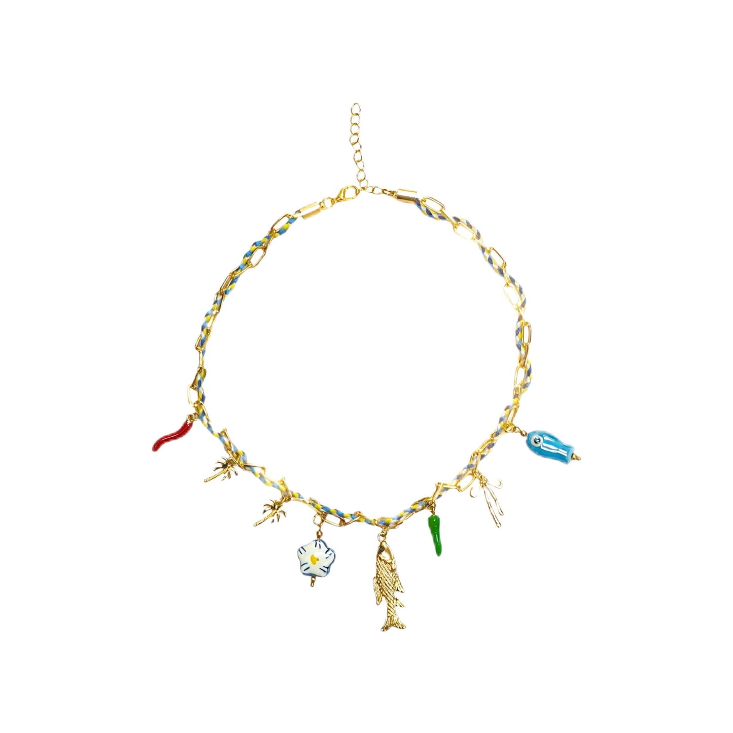 BlingNook Gold Charms Necklace For Women, Colorful Charm Beachy Fish Conch Seashell Heart Pepper Cool Ocean Layered Stackable Summer Holiday Jewelry (Gold Fish)