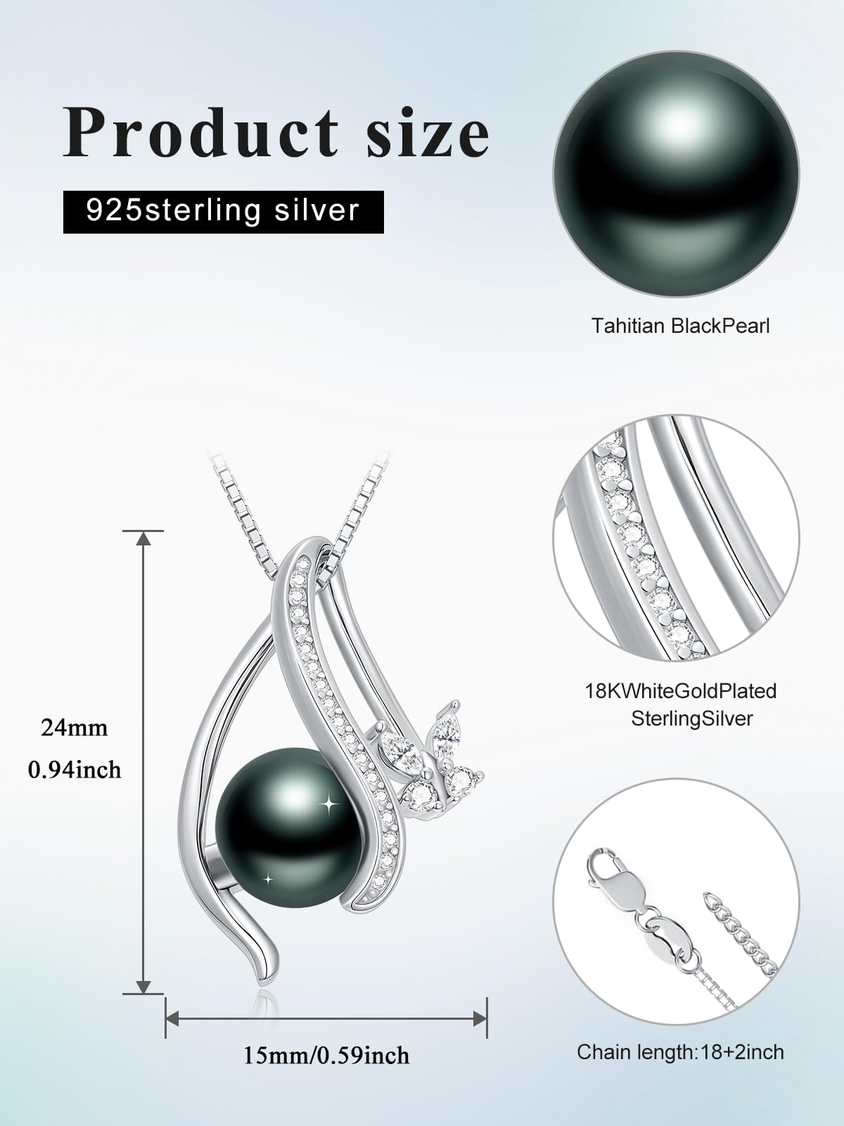 KANNSOAR Butterfly Tahitian Black Pearl Necklace 18K Gold-Plating Sterling Silver Jewelry Wedding Birthday Anniversary Valentines Day Christmas Mothers Day Gifts for Wife Women Mom Lover Girlfriend