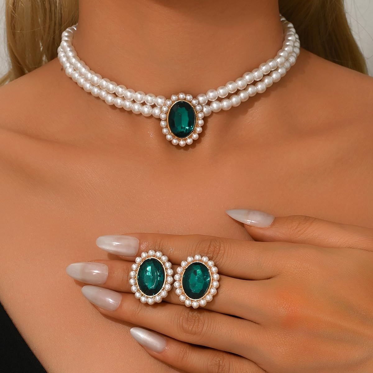 CSIYANJRY99 Pearl Necklace and Earring Set Faux Pearl Jewelry Sets for Women Imitation Beaded Pearl Necklace Bracelet Stud Earrings for Women K