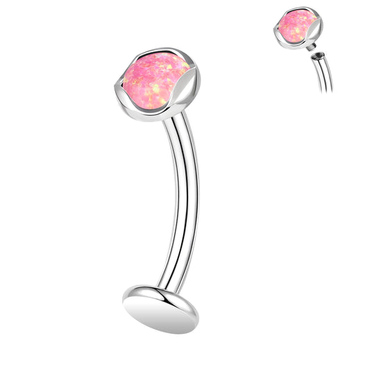 ZS ASTM F136 Titanium Belly Button Ring, 14G Opal Stones Navel Jewelry, 6/8/10/12/14MM Internally Threaded Long Bar Navel Barbell Stud Flat Back Belly Piercing (Pink Opal,L:12mm)