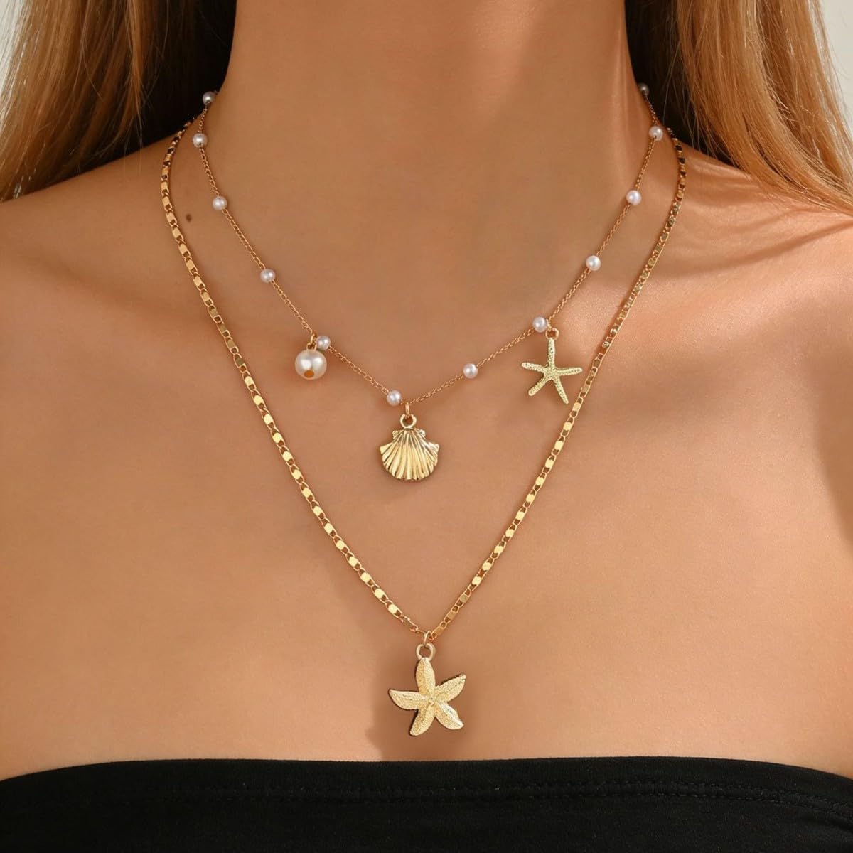 ONBRIG Seashell Necklace Beach Jewelry for Women Starfish Cowrie Puka Shell Necklaces Summer Beach Accessories for Women Vacation Mermaid Ocean Jewelry (style 1)