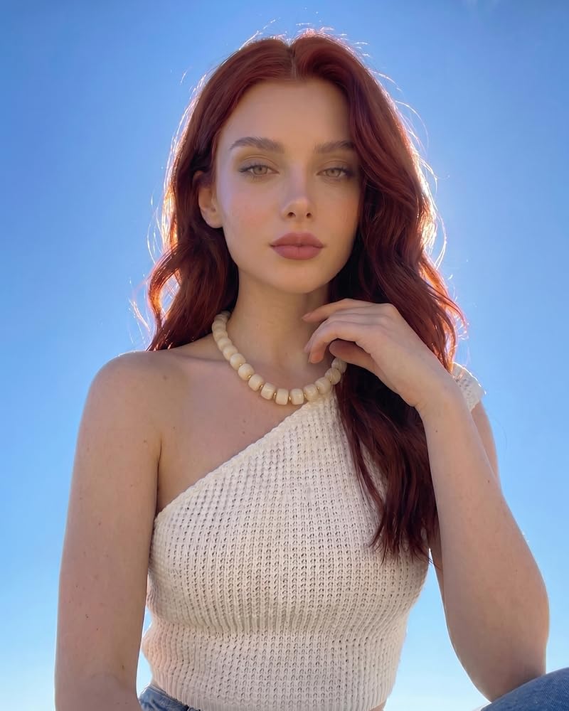 FAUTHENTICUTE White Resin Beaded Necklace for Women Boho Statement Necklaces Trendy Summer Beach Jewelry Western Style White Bead Necklace Everyday Layered Choker Necklaces for Women