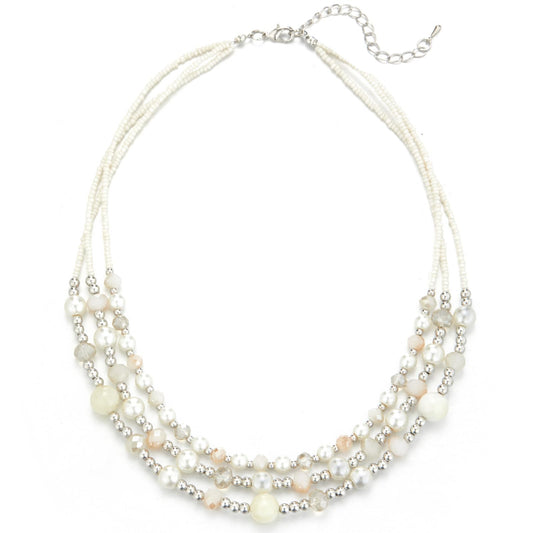 Noessla Beaded Statement Necklaces for Women Layered Chunky Bead Necklace Fashion Costume Jewelry Gifts for Mom(Beige)