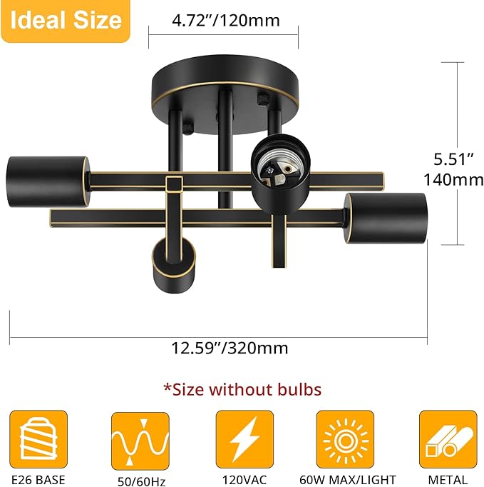 SunRider Industrial 4-Light Semi Flush Mount Ceiling Light Fixture, Oil Rubbed Bronze Hallway Lights, Retro Metal Sputnik Chandelier for Living Room