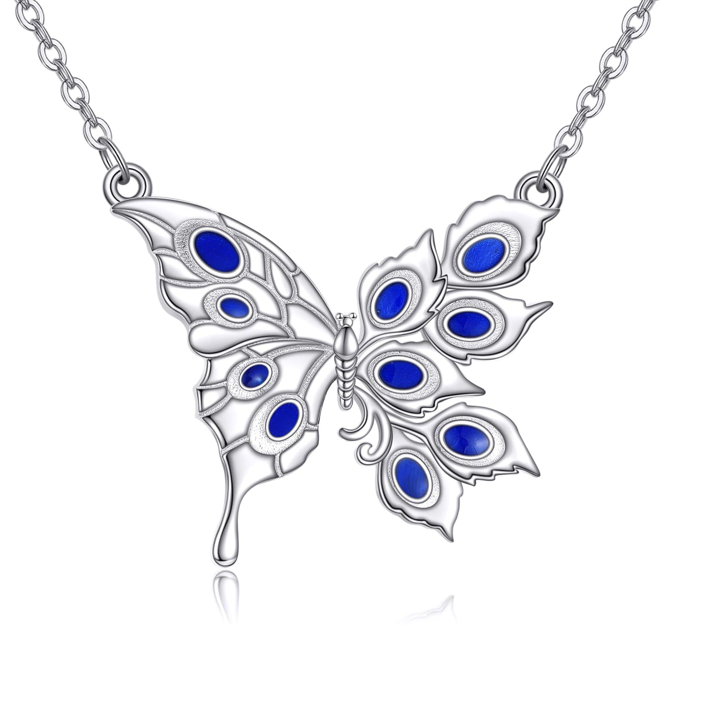 VONALA Butterfly Necklace Peacock Feathers for Women 925 Sterling Silver Pendant Necklace Vintage Western Butterfly Jewelry Birthday Gifts ﻿