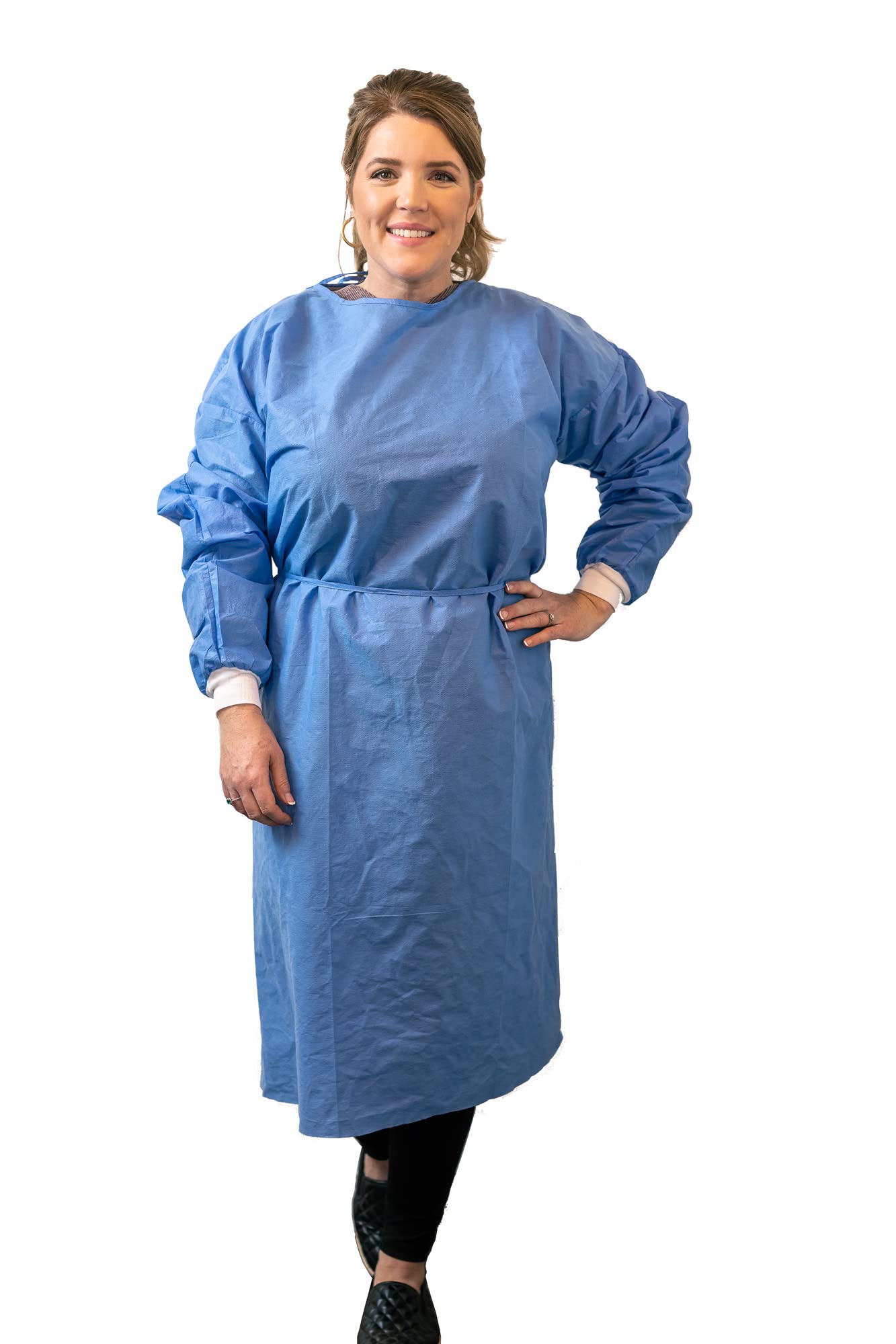 Disposable PPE Isolation Medical Gowns – Level 2, Full Back Coverage, Double Tie Closure, SMS 35g Material, Knit Cuffs, Unisex, Professional Blue for Healthcare & Lab Use (200)