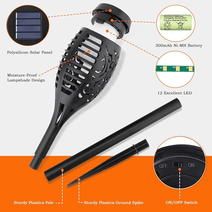 10Pack Solar Lights Outdoor, Solar Torch Lights Outdoor Flickering Flame for Outside Decorations, Waterproof Garden Light Solar Powered , Torches Flame Light for Outside Yard Patio Lawn Garden Decor